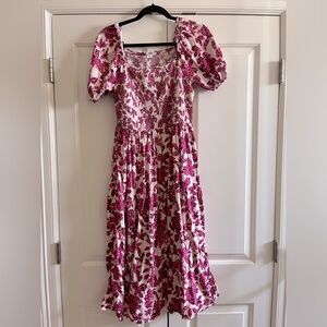 Old Navy Floral Pink Midi Smocked Dress
